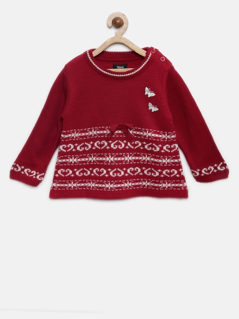 

Akiva Baby Girls Maroon & White Self Design Pullover