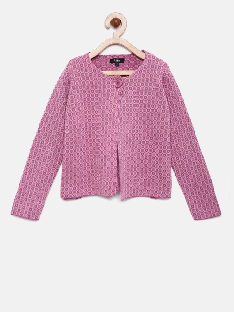 

Akiva Girls Pink Self Design Front-Open Sweater