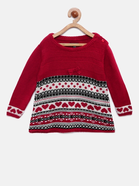 

Akiva Girls Maroon & White Self Design A-Line Sweater Dress