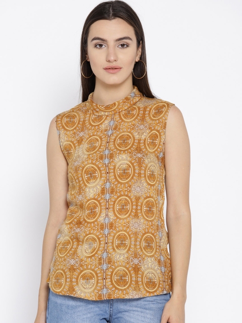 

Cottinfab Women Mustard Brown Printed Top