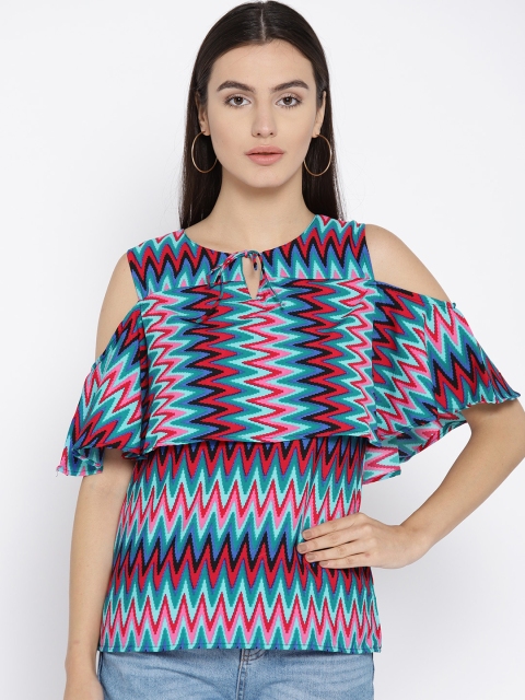

Cottinfab Women Pink & Blue Printed Top