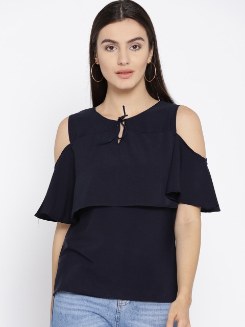 

Cottinfab Women Navy Blue Solid Top