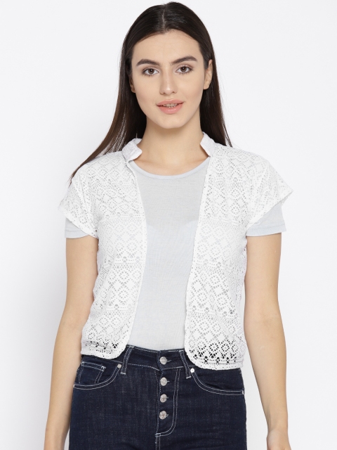 

Cottinfab White Lace Semi Sheer Open Front Shrug