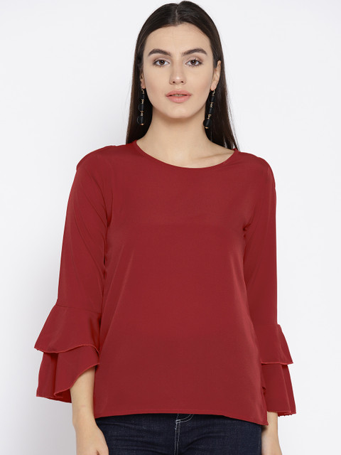 

Cottinfab Women Maroon Solid Top