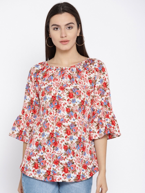 

Cottinfab Women White & Red Printed Top