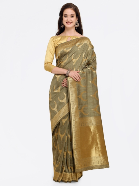 

Shaily Olive Green & Gold-Toned Pure Silk Woven Design Banarasi Saree