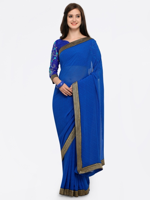 

Shaily Blue Solid Pure Georgette Saree