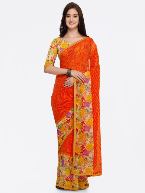 

Shaily Orange Printed Pure Georgette Saree