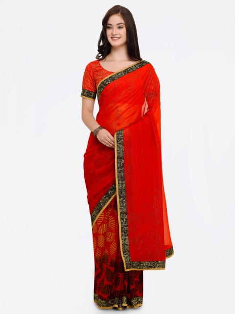 

Shaily Red Printed Pure Georgette Saree