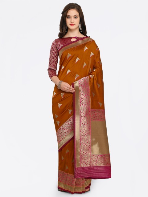 

Shaily Orange & Pink Pure Silk Woven Design Banarasi Saree