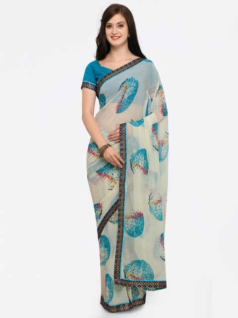 

Shaily Off-White Printed Pure Georgette Saree