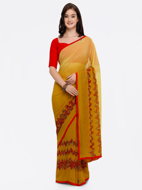 

Shaily Beige & Yellow Pure Georgette Printed Saree