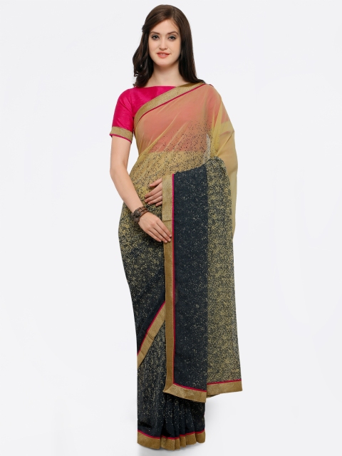 

Mitera Beige & Black Pure Georgette Printed Saree