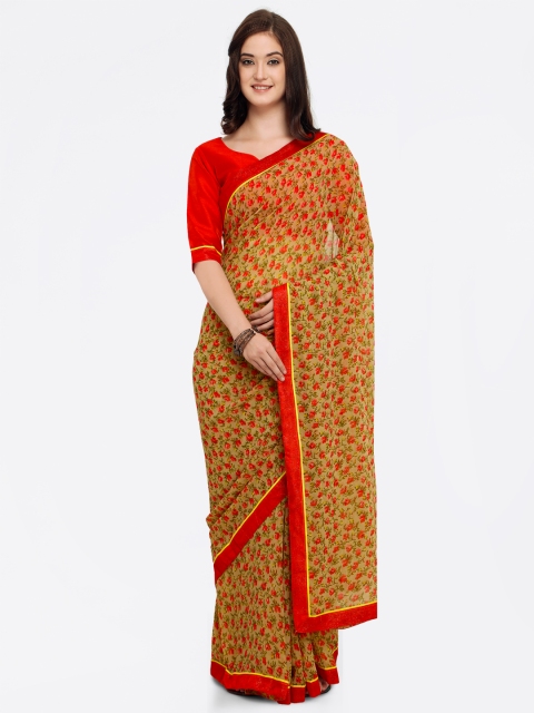 

Shaily Orange & Mustard Pure Georgette Printed Saree