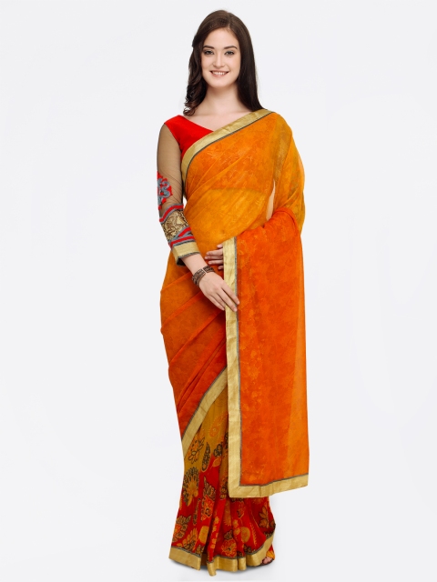 

Shaily Orange Printed Satin Saree