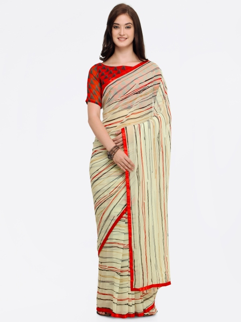 

Shaily Off-White & Red Pure Georgette Printed Saree