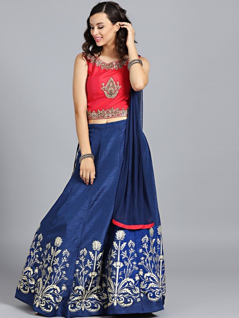 

Chhabra 555 Red & Blue Made to Measure Embellished Lehenga & Blouse with Dupatta