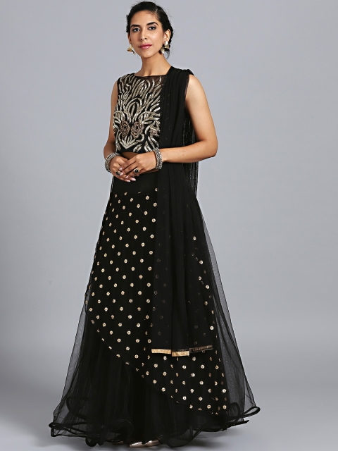 

Chhabra 555 Black Embellished Made to Measure Lehenga & Blouse with Dupatta