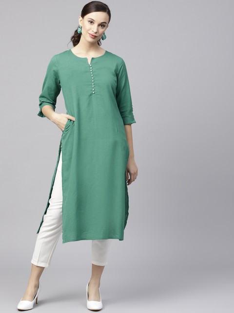 

Shree Women Turquoise Green Solid Straight Kurta, Turquoise blue