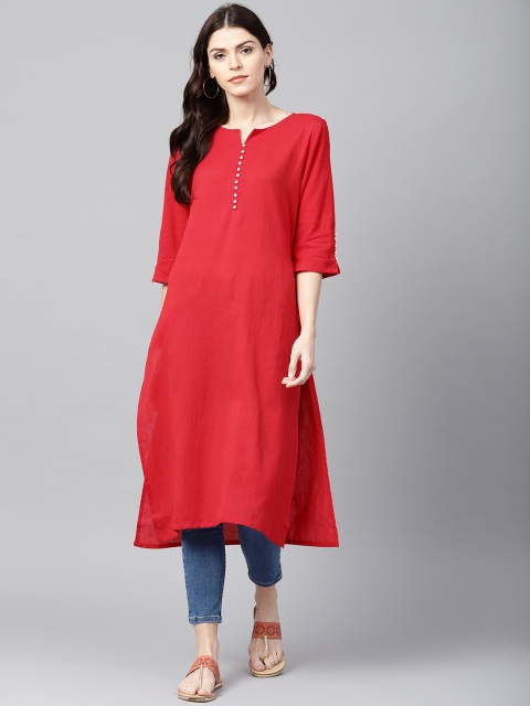 

Shree Women Red Solid Straight Kurta