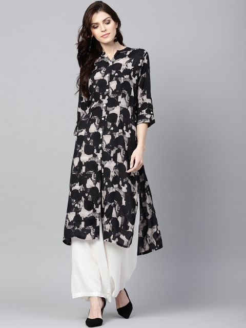 

Shree Women Black & Grey Printed Straight Kurta