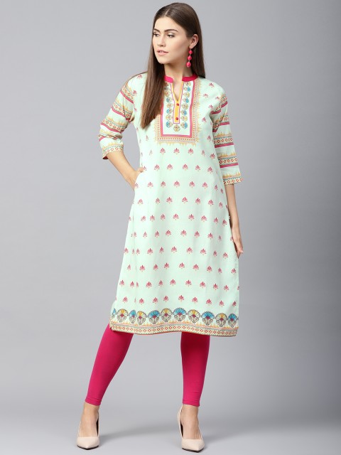 

Shree Women Green & Pink Printed Straight Kurta