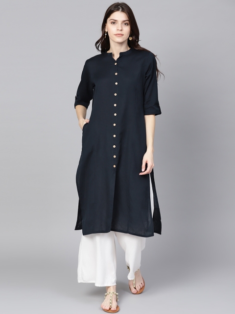 

Shree Women Navy Blue Solid Straight Kurta