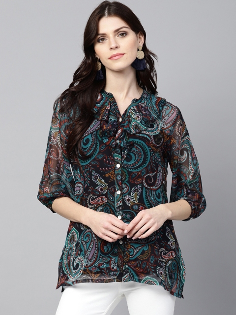 

Shree Women Black & Green Regular Fit Printed Casual Shirt