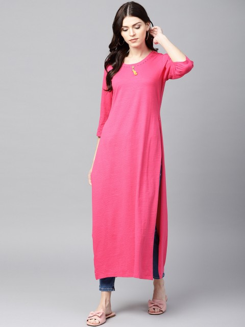 

Shree Women Pink Solid Straight Kurta