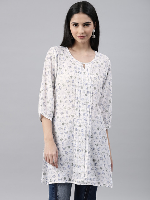 

Shree Women White & Grey Printed Straight Kurti
