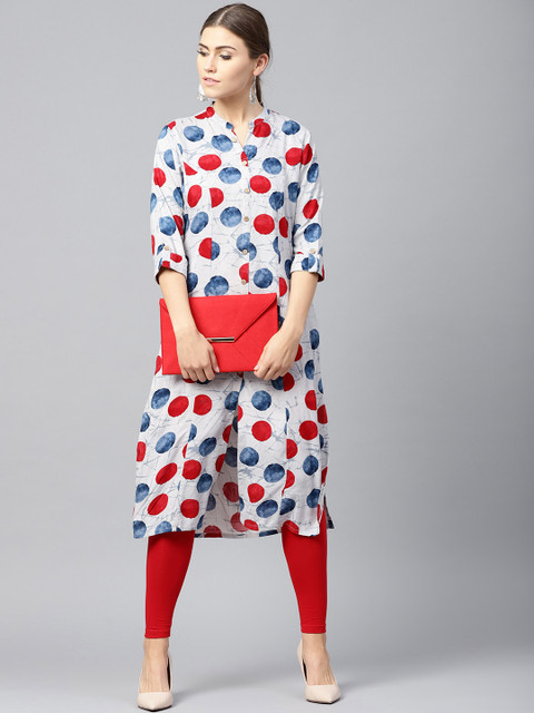 

Shree Women Grey & Red Printed Straight Kurta