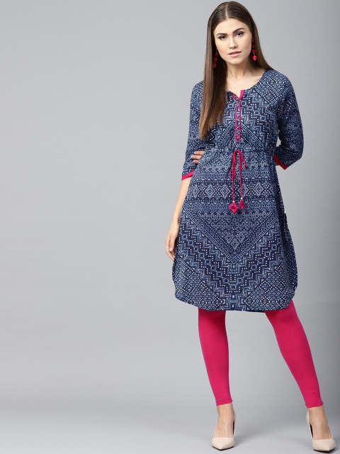 

Shree Women Blue & White Printed Straight Kurta