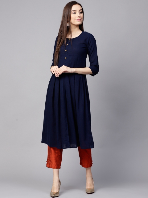 

Nayo Women Navy Blue Solid A-Line Kurta