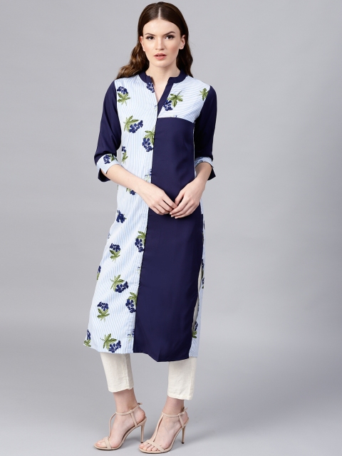 

Nayo Women Blue & White Printed Straight Kurta