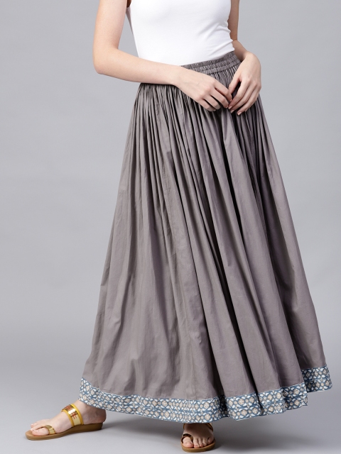 

Nayo Women Grey Solid Maxi Flared Skirt
