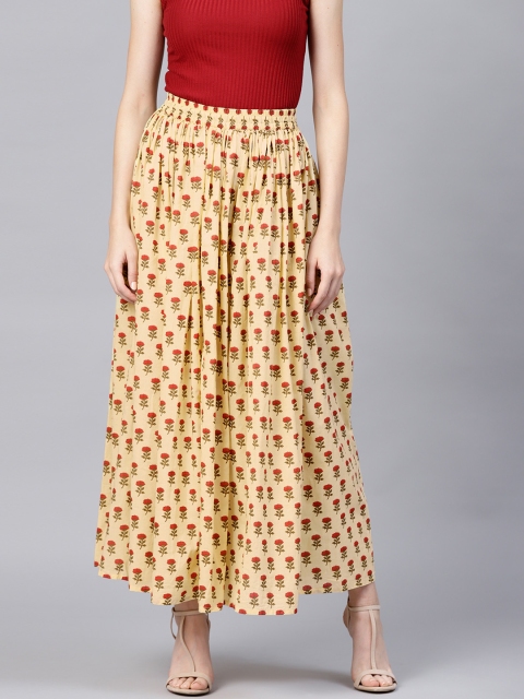 

Nayo Women Cream-Coloured & Red Printed Maxi Flared Skirt