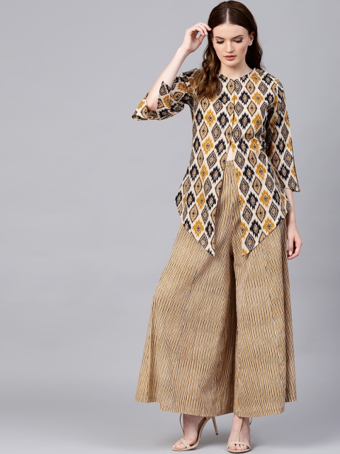 

Nayo Women Mustard Brown & Black Printed Top with Palazzos