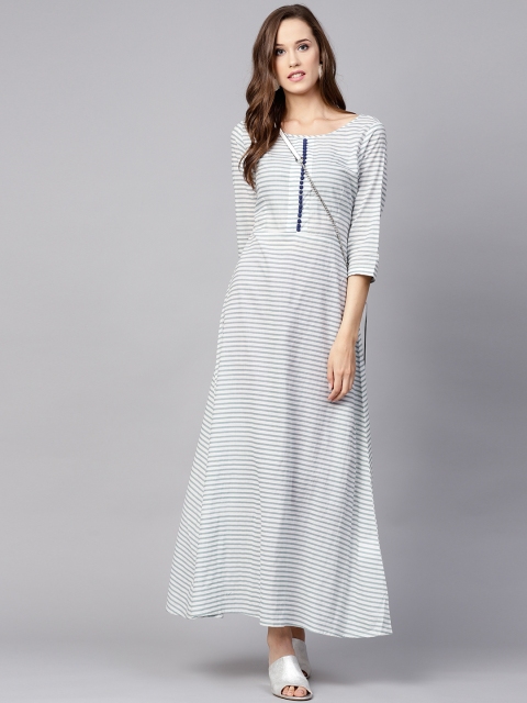 

Nayo Women Blue & White Striped Maxi Dress