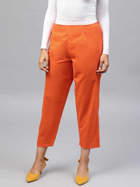 

Nayo Women Orange Regular Fit Solid Cropped Trousers