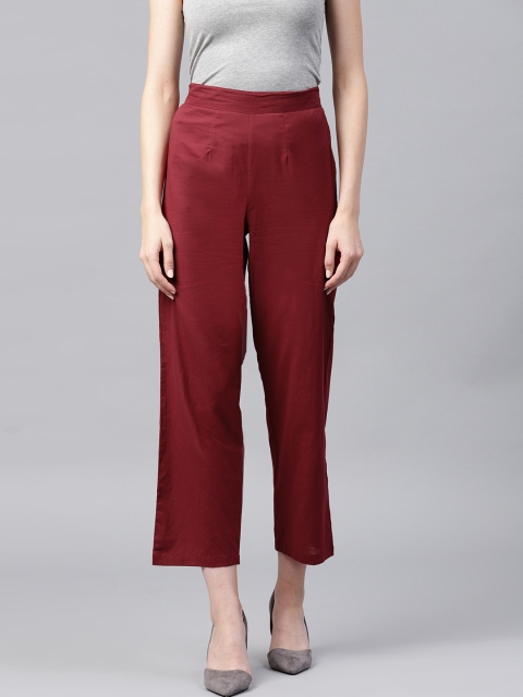 

Nayo Women Maroon Regular Fit Solid Cropped Regular Trousers