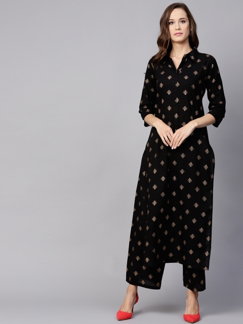 

Nayo Women Black & Golden Printed Kurta with Palazzos