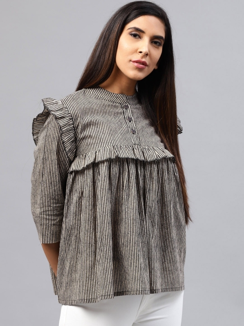 

Nayo Women Beige & Black Striped A-Line Top