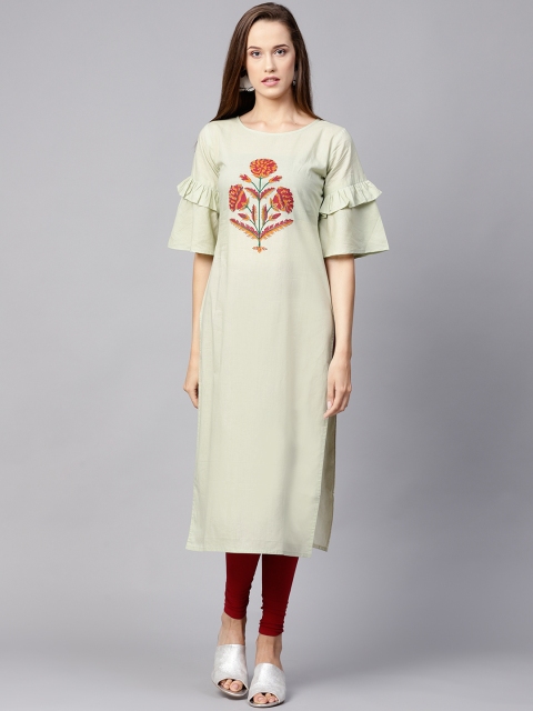 

Nayo Women Green Printed Straight Kurta