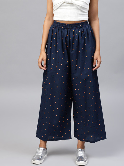 

Nayo Women Navy Blue Straight Printed Palazzos