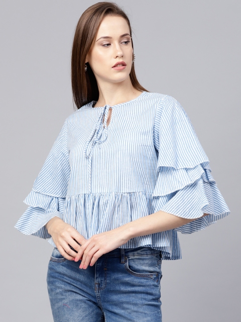 

Nayo Women Blue & White Striped A-Line Top