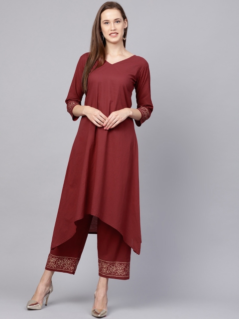 

Nayo Women Maroon Solid Kurta with Palazzos