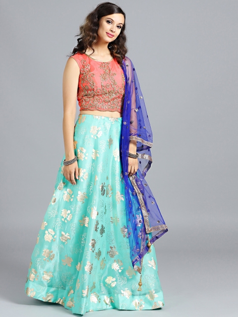 

Chhabra 555 Sea Green & Peach-Coloured Stitched Made to Measure Lehenga & Blouse