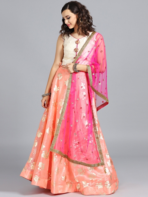 

Chhabra 555 Peach-Coloured & Off-White Printed Made to Measure Lehenga Choli