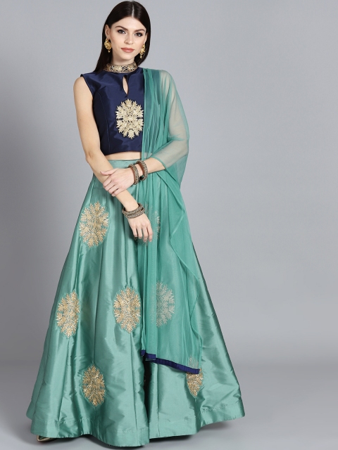 

Chhabra 555 Navy Blue & Green Embellished Made to Measure Lehenga & Blouse with Dupatta