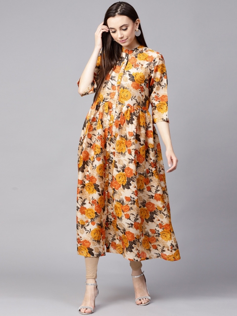 

Nayo Women Yellow & Orange Floral Print A-Line Kurta